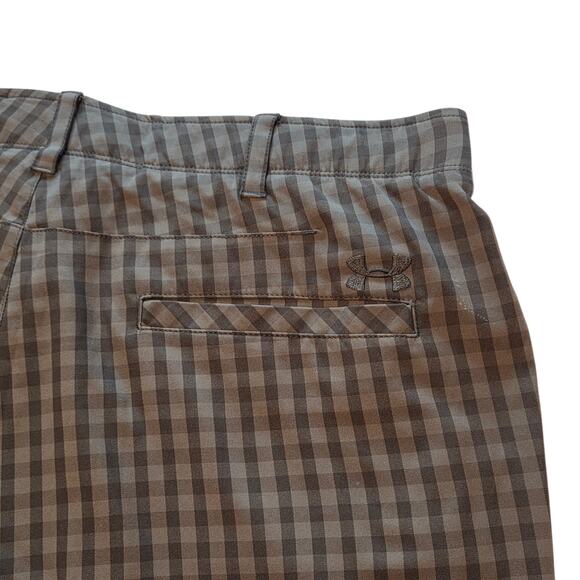 Under Armour Golf Shorts Performance Chino Checkered Plaid Olive Green sz 40 - Picture 7 of 12